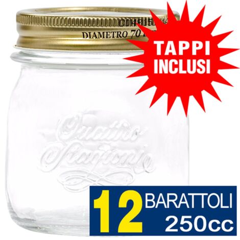 12 BARATTOLI 250CC QUATTRO STAGIONI BORMIOLI VASO PER CONSERVE CON 12 TAPPI INCLUSI