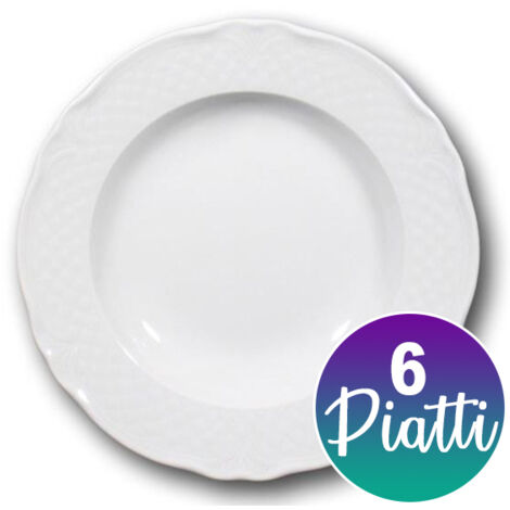 6 PIATTI FONDI IN CERAMICA MALAGA BIANCHI 23CM