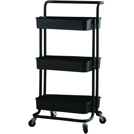 EAGMAK Carrello Portaoggetti Metallico 3 Ripiani - Con Ruote E Maniglia, Nero - 6