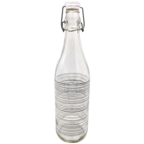BOTTIGLIA IN VETRO CIRCLE 1LT CON TAPPO A CHIUSURA ERMETICA FANTASIA GRIGIO