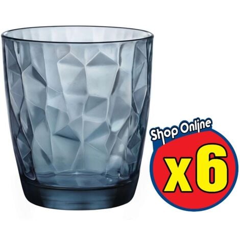 6 PZ BORMIOLI DIAMOND BICCHIERE ACQUA IN VETRO TRASPARENTE BLU DA 30CL ...