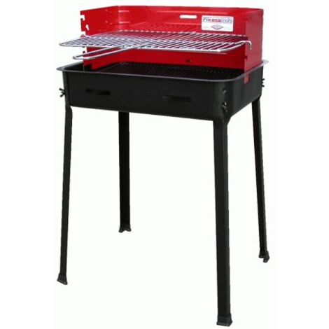 Barbecue fornacella rettangolare con griglia cromata per pic-nic carbone e legna cm 48x36x77h