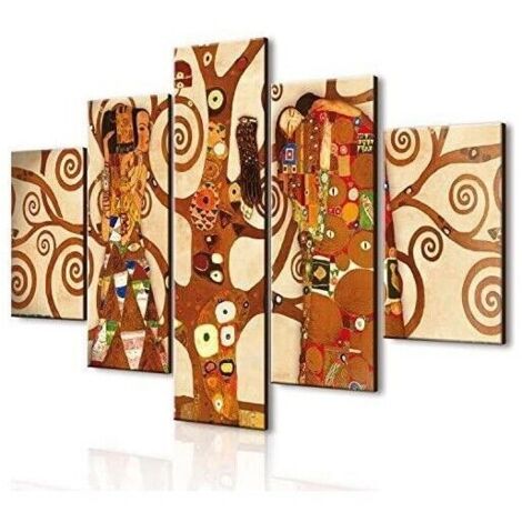 VOGUE ALBERO DELLA VITA QUADRO MODERNO 5 PEZZI IN LEGNO 66 X 115 CM