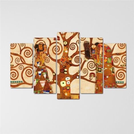VOGUE ALBERO DELLA VITA QUADRO MODERNO 5 PEZZI IN LEGNO 66 X 115 CM