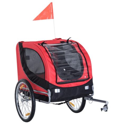 RIMORCHIO BICI PER CANI E ANIMALI DOMESTICI ROSSO E NERO 130 X 90 X 110 CM