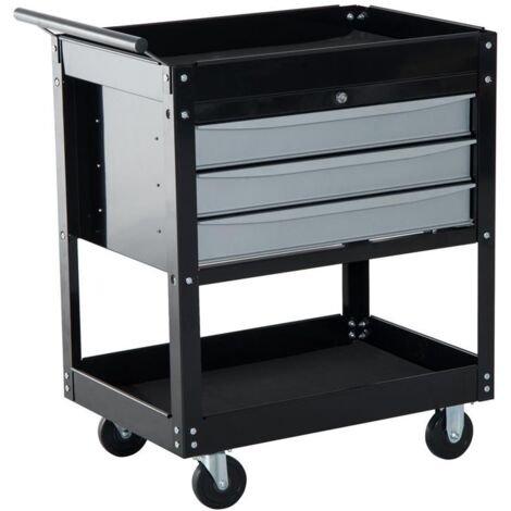 CARRELLO DA OFFICINA PROFESSIONALE CASSETTIERA PORTAUTENSILI IN LAMIERA NERO 68X46X88CM