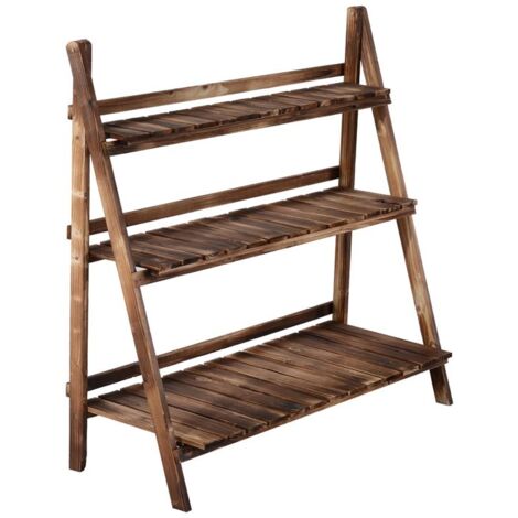 SCALETTA FIORIERA PORTAVASI DA GIARDINO A 3 RIPIANI IN LEGNO DI ABETE. 100X37X93CM