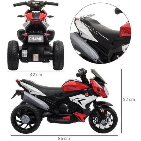 MOTO ELETTRICA PER BAMBINI 3-6 ANNI CON LUCI BATTERIA 6 V NERA ROSSA