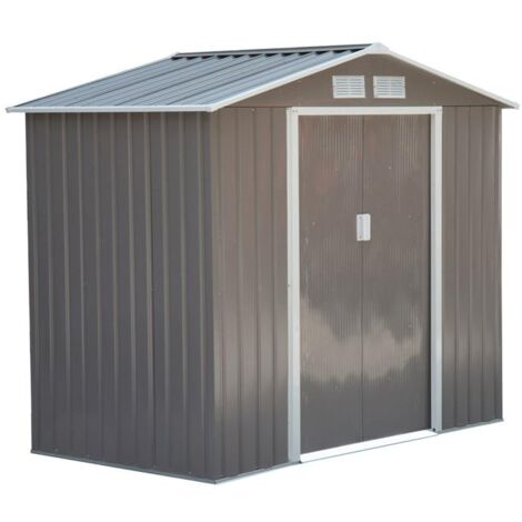 CABINA CASETTA DA GIARDINO PORTA UTENSILI IN LAMIERA DI FERRO GRIGIO 213X127X185CM