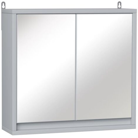 ARMADIETTO DA BAGNO DA PARETE DOPPIA PORTA A VETRO CON RIPIANO REGOLABILE GRIGIO 48X14.5X45CM