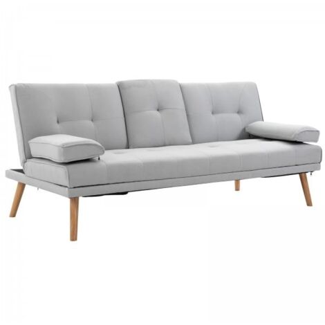 DIVANO LETTO CON TAVOLINO A RIBALTA E PIEDINI IN LEGNO 181X77X72 CM GRIGIO (1/5)