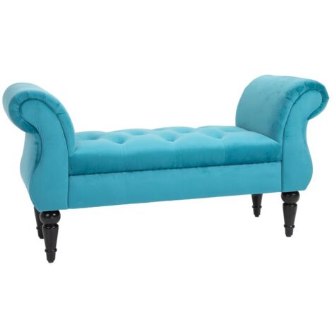 PANCA STILE VINTAGE CON BRACCIOLI IMBOTTITA VELLUTO AZZURRO