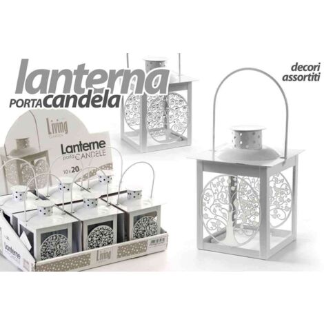 MINI LANTERNA BIANCA CON ALBERO DELLA VITA DECORI ASSORTITI 10X20H CM