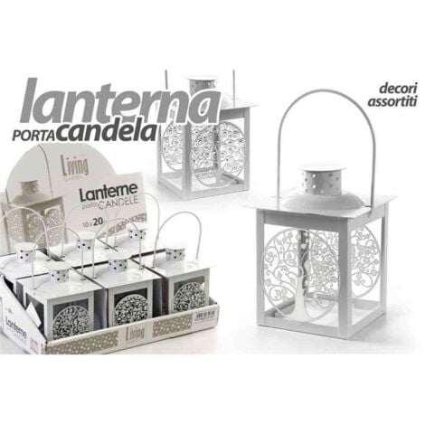 MINI LANTERNA BIANCA CON ALBERO DELLA VITA DECORI ASSORTITI 10X20H CM