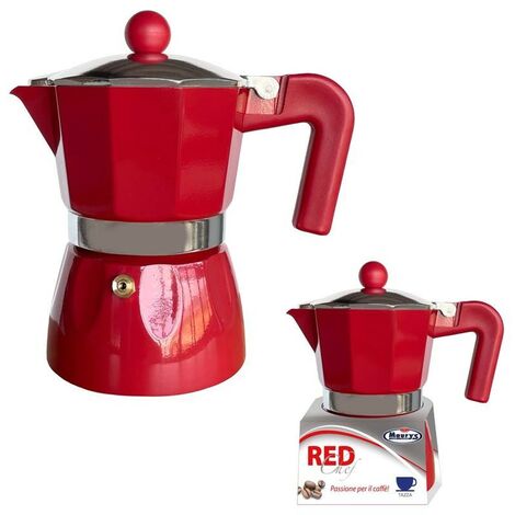 PEDRINI CAFFETTIERA MOKA MACCHINA CAFFE ESPRESSO 1 2 3 TAZZA TAZZE MANICO  ROSSO