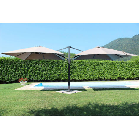 OMBRELLONE DOPPIO ARCHIMEDE 3 X 3 ANTRACITE E TELO ANTIVENTO TAUPE