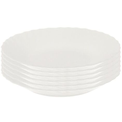 SET 6 PIATTI FONDI PRIMA IN VETRO TEMPERATO BIANCO DA 23 CM