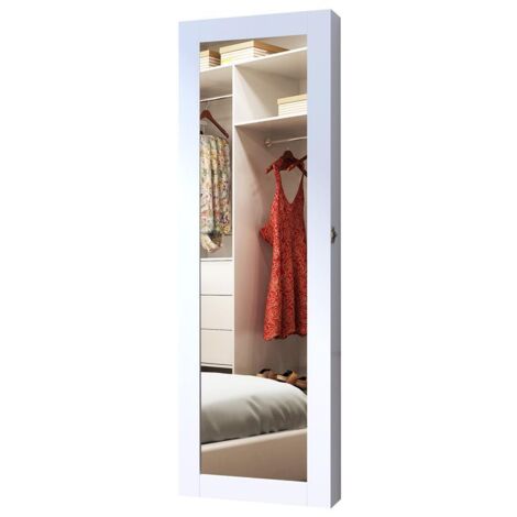 SPECCHIERA ARMADIO PORTAGIOIELLI DA PARETE IN LEGNO MDF. BIANCO. 37X9.5X112CM (1/5)