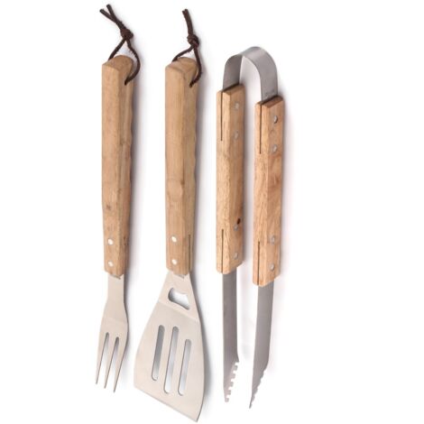 Set 3 Utensili per Barbecue in Acciaio Inox Manico Legno GRILL7 Lucana