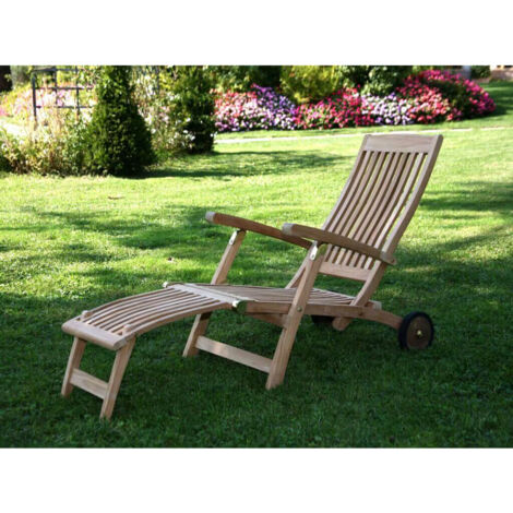 STEAMER CON RUOTE IN LEGNO TEAK MASSICCIO 170 X 61 X H97 CM (1/2)