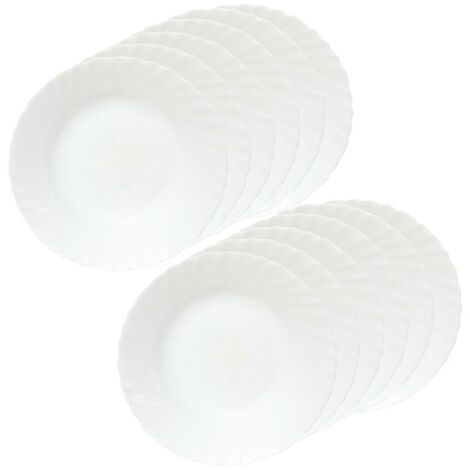 SET 12 PIATTI PIANI PRIMA IN VETRO TEMPERATO BIANCO DA 26 CM