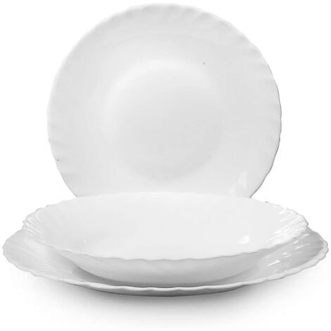 SET 18 PIATTI PRIMA VETRO TEMPERATO BIANCO CON PIATTI PIANI. FONDI E DA FRUTTA