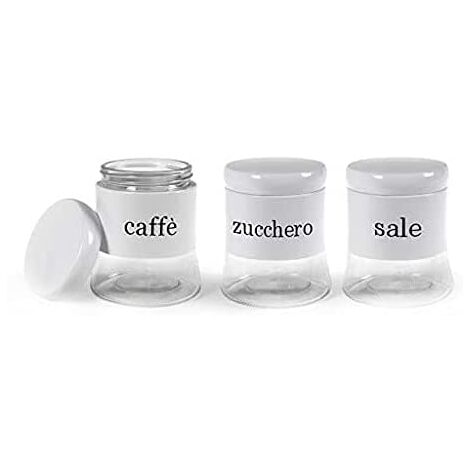 TRIS DI BARATTOLI SALE ZUCCHERO E CAFFÈ IN COLORE BIANCO 11 X 14 CM