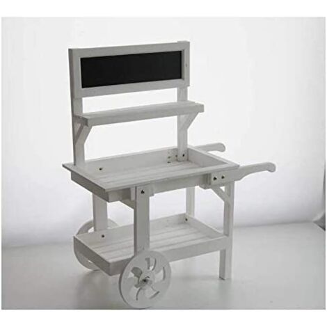 CARRETTO ESPOSITORE IN LEGNO PORTA PIANTE BIANCO CON LAVAGNA 87 X 47 X H109 CM