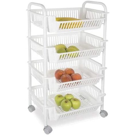CARRELLO PORTAFRUTTA DA CUCINACON 4 CESTI 28 X 46 X H90 CM IN COLORE BIANCO