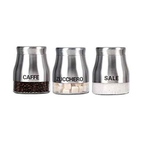 TRIS DI BARATTOLI IN ACCIAIO INOX SALE ZUCCHERO E CAFFÈ DA 850 ML