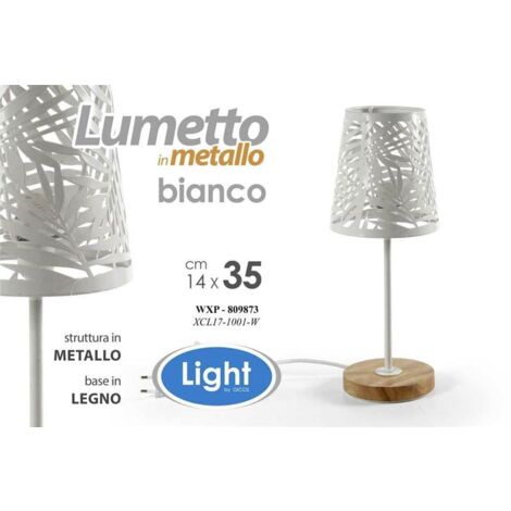 LAMPADA LUMETTO CON PARALUME A FOGLIA BIANCO E BASE IN LEGNO TONDA14 X 35 CM (1/2)