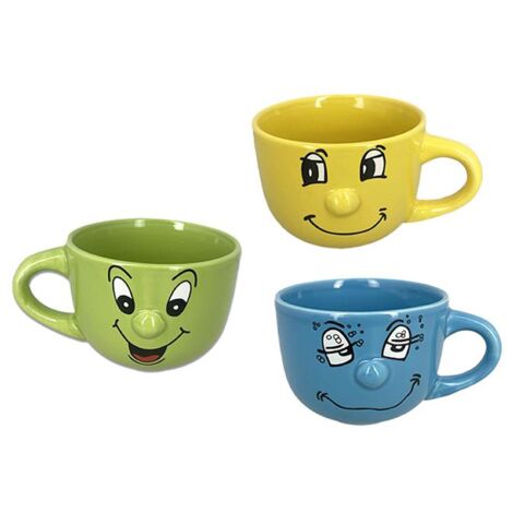 SET 3 TAZZE COLORATE CON FACCIA IN COLORAZIONE ASSORTITA