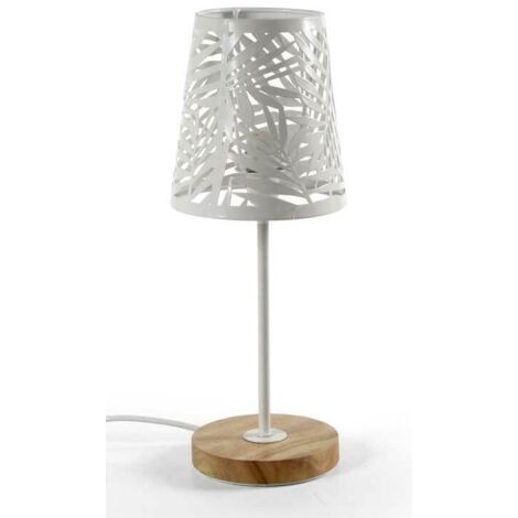 LAMPADA LUMETTO CON PARALUME A FOGLIA BIANCO E BASE IN LEGNO TONDA14 X 35 CM (1/5)