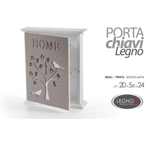 HOMEBROS Portachiavi Da Parete In Legno Con Lavagna E Specchio Reversibile - Organizer Ingresso Con 8 Ganci, Mensola E 3 Biglietti - Stile Rustico, Marrone, Per Corridoio E Cucina