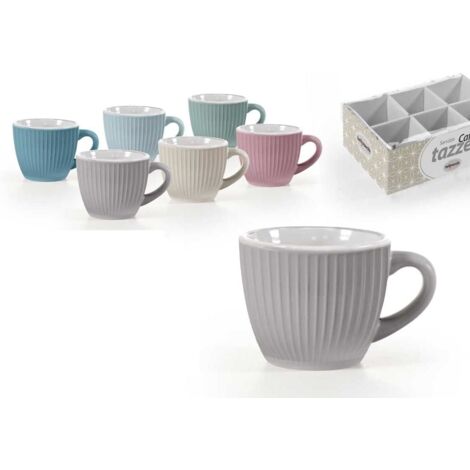 SET 6 TAZZINE DA CAFFÈ IN CERAMICA CON DESIGN RIGATO IN MULTICOLORE