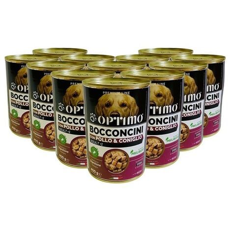 OPTIMO SET 12 BOCCONCINI PER CANE AL GUSTO POLLO E CONIGLIO DA 400 GR