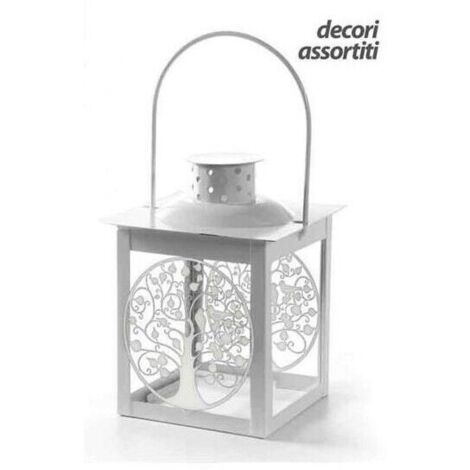 MINI LANTERNA BIANCA CON ALBERO DELLA VITA 7.5 X H10.5 CM