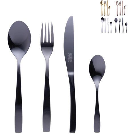 SET 16 POSATE MANHATTAN IN COLORE NERO LUCIDO