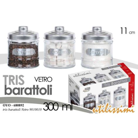 TRIS DI BARATTOLI IN VETRO CON TAPPO IN LATTA DA 300 ML
