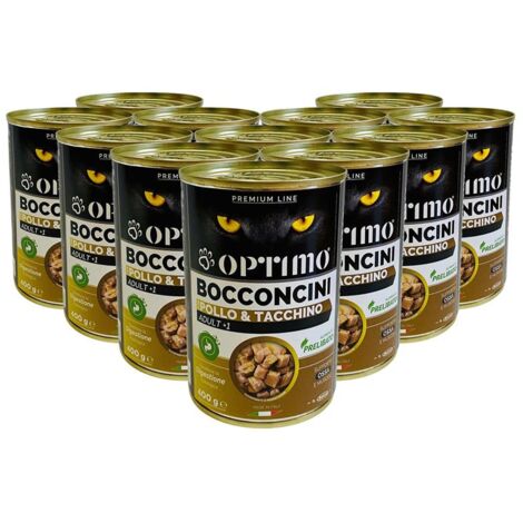 OPTIMO SET 12 BOCCONCINI PER GATTO AL GUSTO POLLO E TACCHINO DA 400 GR