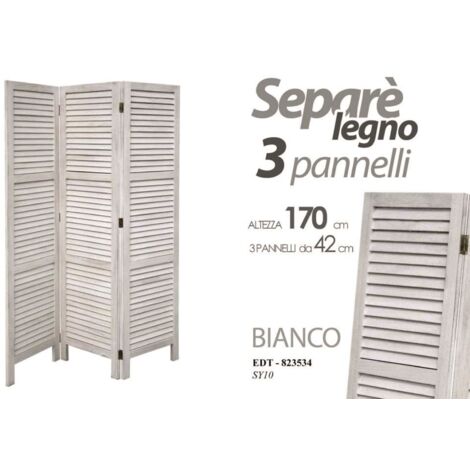 Paravento A 6 Ante Pieghevole, 170x240 Cm, Divisorio Per Casa In Legno E Corda