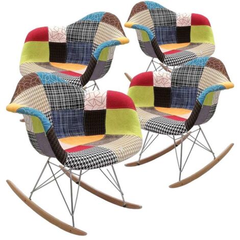SET 4 POLTRONE PATCHWORK A DONDOLO IN TESSUTO CON GAMBE IN LEGNO 69 X 69 CM (1/2)