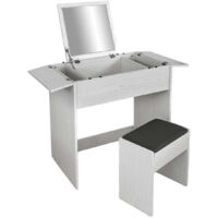 TOELETTA IN LEGNO CON SGABELLO E SPECCHIO 75X45X75 CM COLORE BIANCO