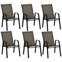 SET 6 PEZZI SEDIE DA GIARDINO CON BRACCIOLI. SEDIE DA ESTERNO IMPILABILI IN METALLO E TESSUTO TRASPIRANTE. MARRONE