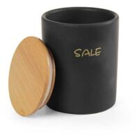 BARATTOLO PER SALE TONDO 10X13 CM CON TAPPO ERMETICO IN LEGNO COLORE NERO