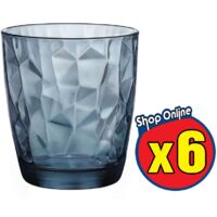 6 PZ BORMIOLI DIAMOND BICCHIERE ACQUA IN VETRO TRASPARENTE BLU DA 30CL H 9.3 CM