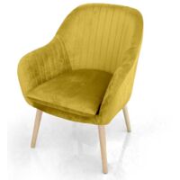 POLTRONA CON SEDUTA IN VELLUTO E GAMBE IN LEGNO 67X73XH81 CM COLORE GIALLO