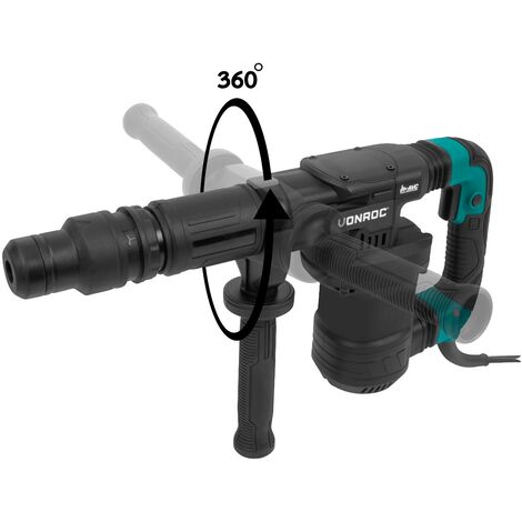 Carotatrice Per Muro VONROC PRO 1200W - 6kg - Impatto: 14 Joule Velocita Di Impatto 3100 Pm Cavo Da 5 Metri Include Impugnatura Laterale Scalpello A Punta Scalpello Piatto E Lubrificante 72005528 Martello Demolitore