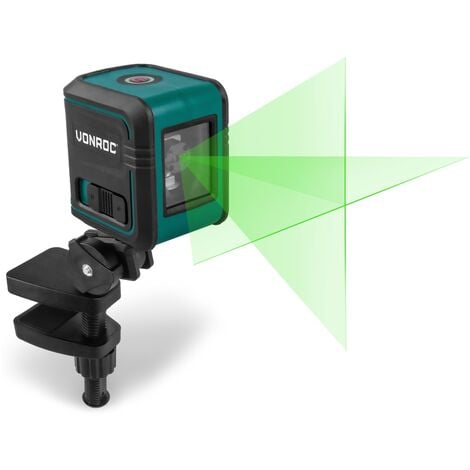 VONROC Láser de línea cruzada - Verde - Autonivelante - Alcance de 18 metros - Incl. barra de sujeción, bolsa de herramientas y baterías