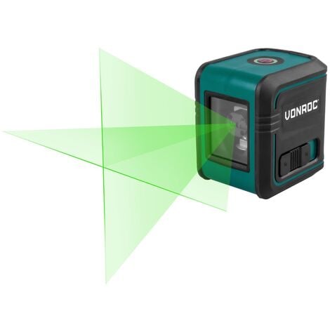 VONROC Láser de línea cruzada - Verde - Autonivelante - Alcance de 18 metros - Incl. barra de sujeción, bolsa de herramientas y baterías